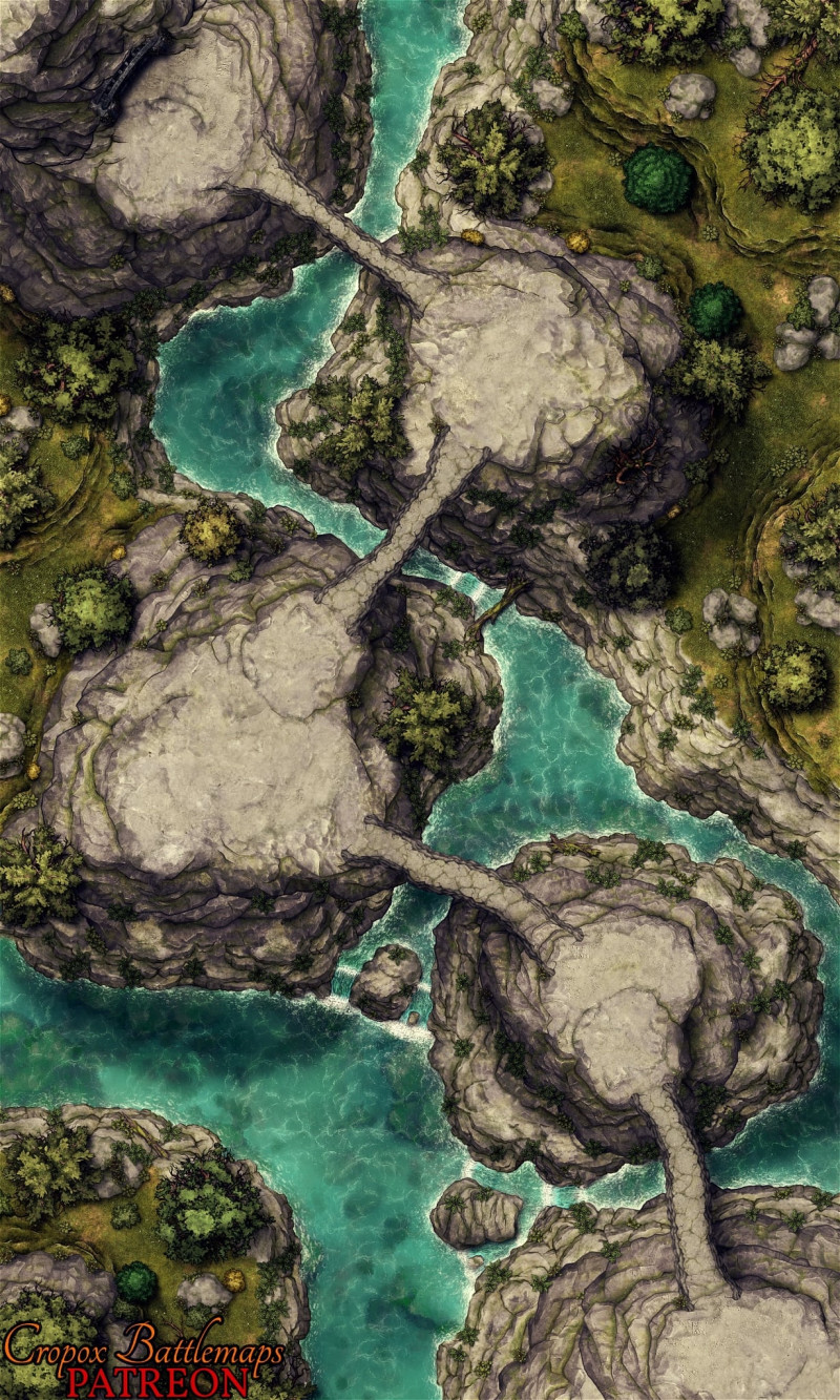 Mountain Gate Crossing 30x50 battle map (2 variations - river & lava)