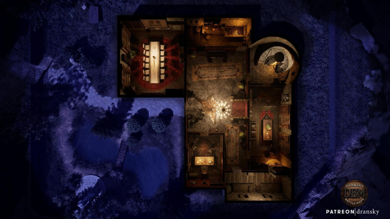 Rainhill Manor - Animated/Static Battlemap (day/night, multi-floor)