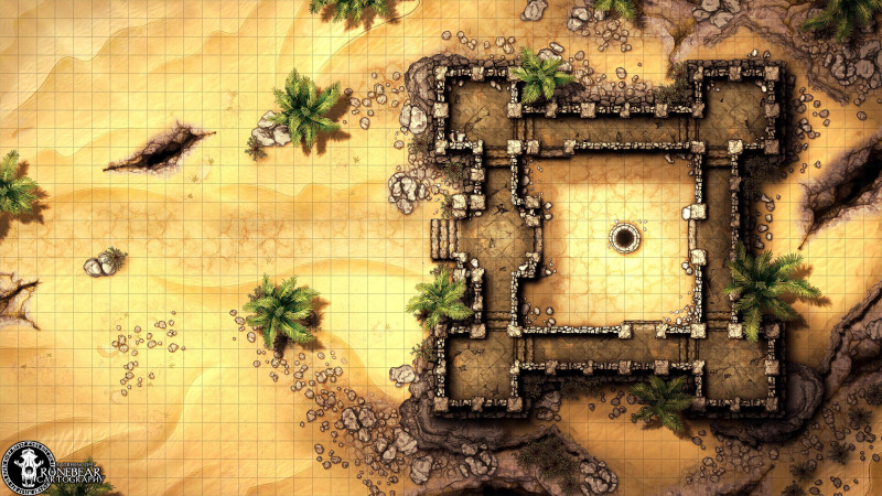 Desert Fort 48x27 Battlemap by Runebear Cartography