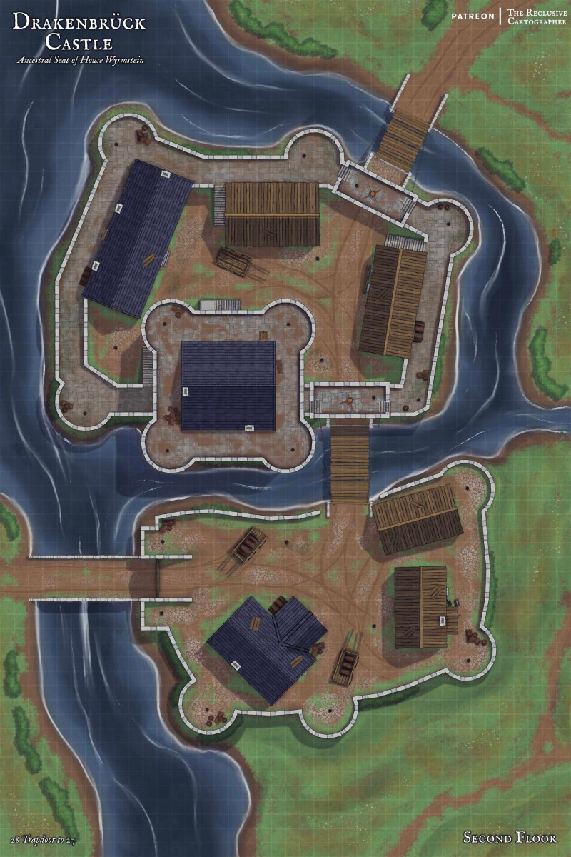 Drakenbrück Castle - 3 level battlemap - 45x60 - RC