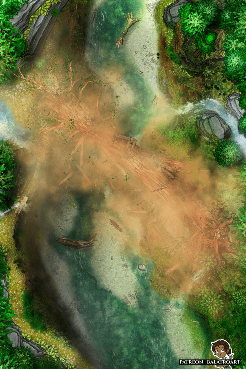 After a hiking trip I decided to make a phased battlemap inspired by the northern Californian old growth redwoods and Fern Canyon.