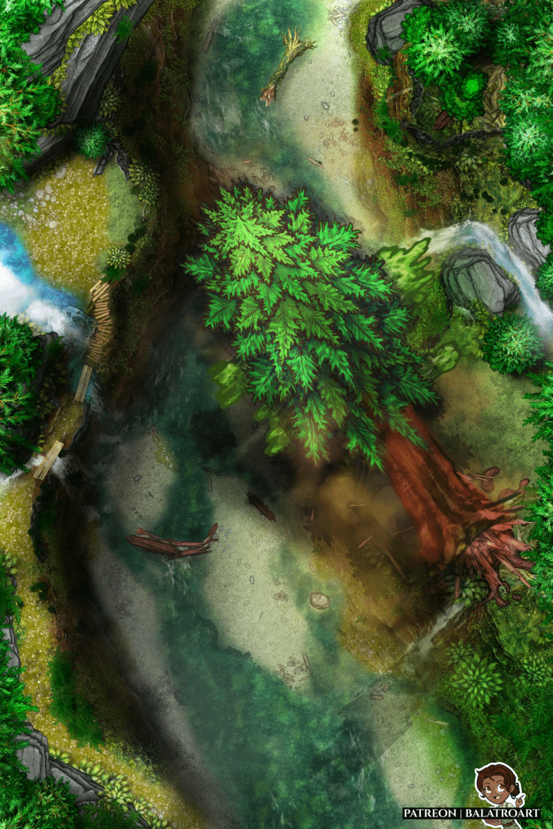 After a hiking trip I decided to make a phased battlemap inspired by the northern Californian old growth redwoods and Fern Canyon.