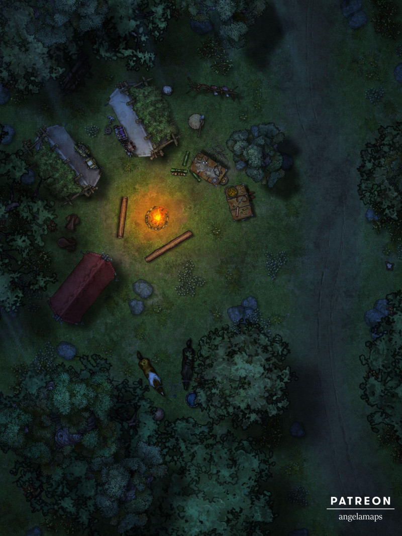 Camp in the Woods [battlemap] from Angela Maps - 8 versions! [animated] [art]
