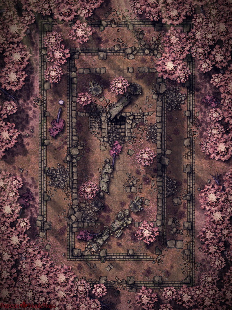 Cherry Blossom Forest Temple Ruins [30x40] [Battle Map] [OC] [Art]