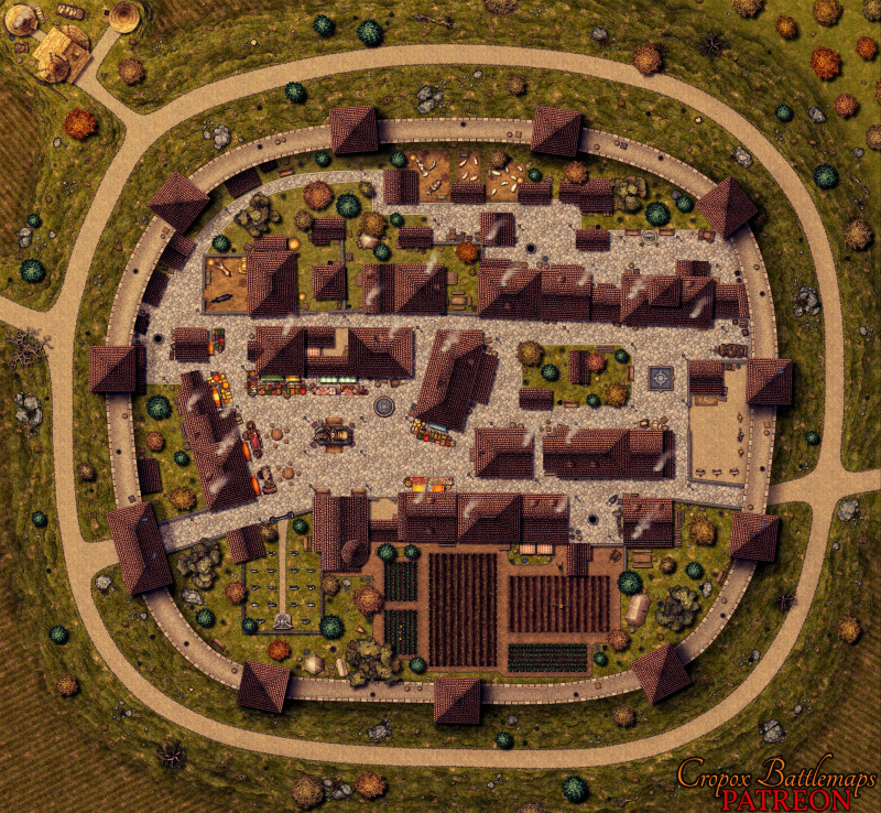 Fortified Medieval Town 78x72 battle map (3 versions - winter, summer and autumn variants)