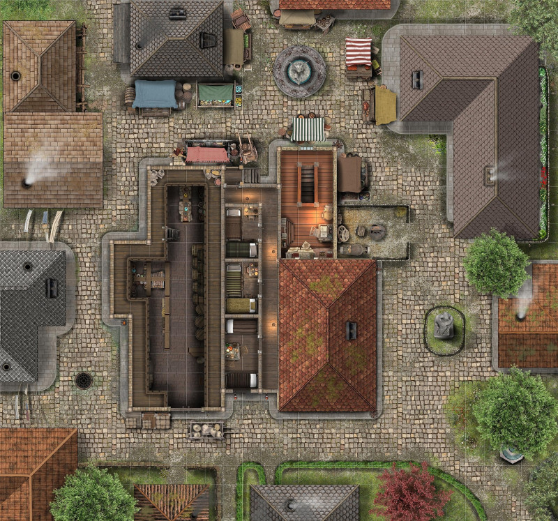 [OC] Squeezed Eel Inn, a 4-Level Dense Urban Tavern & Underground Maze [30x28]