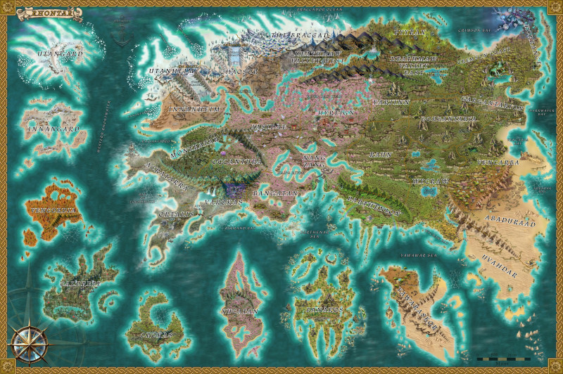 What are your thoughts on this Map? The map is called Rhontar and is part of an ongoing project I’m creating in which the lore is created by Boardgame style play.