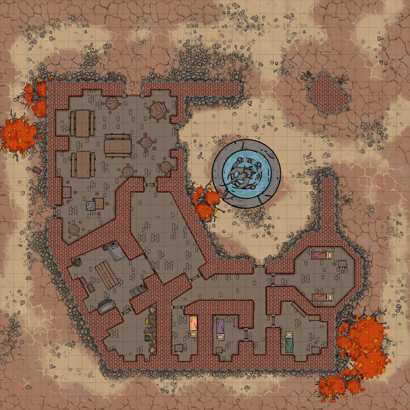 Not done yet but a WIP of the map im making for the Alskraema Caravanserai from the Alexandrian Remix of Descent into Avernus