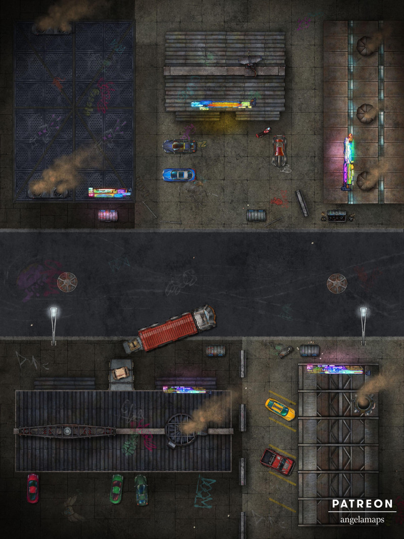 Factory Streets [battlemap] from Angela Maps - 3 versions! [animated] [art]