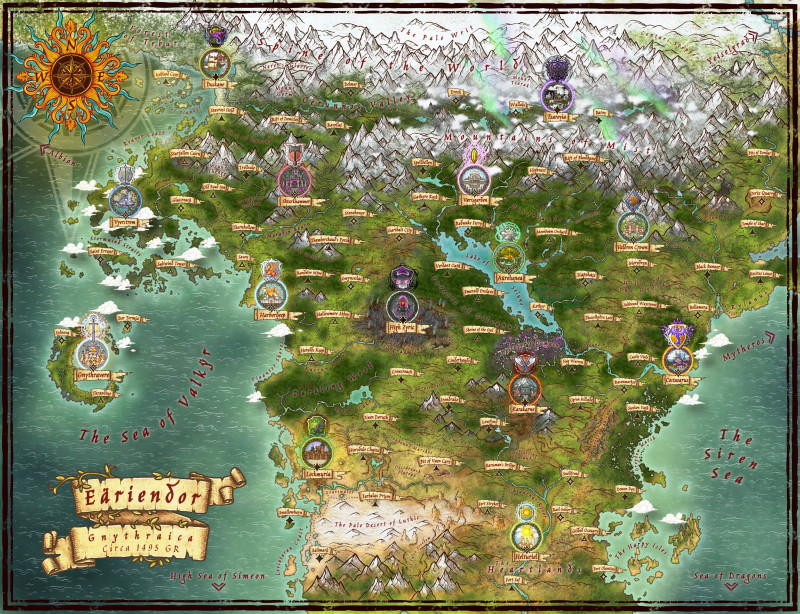 Eäriendor, Continent of Gnythraica — the first in a series of maps of the same style in which I  focus on a specific region of my world map