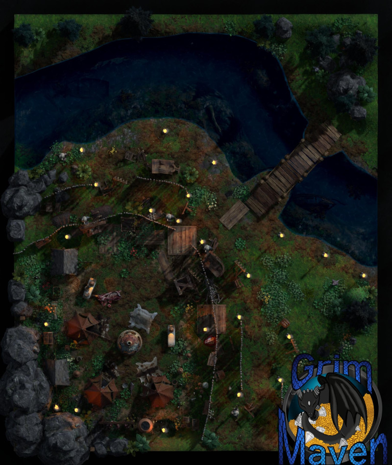 "Goblin Camp"(27x32) crude walls, stolen supplies and lots of hiding points! Abandoned or armed? Either way, good luck!