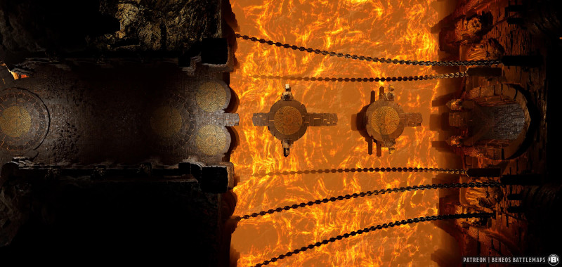 Broken Fire Bridge | [Animated Battlemap] [40x19] [100px per Square] [Gridless] [3D Rendered] [OC] | Beneos Battlemaps