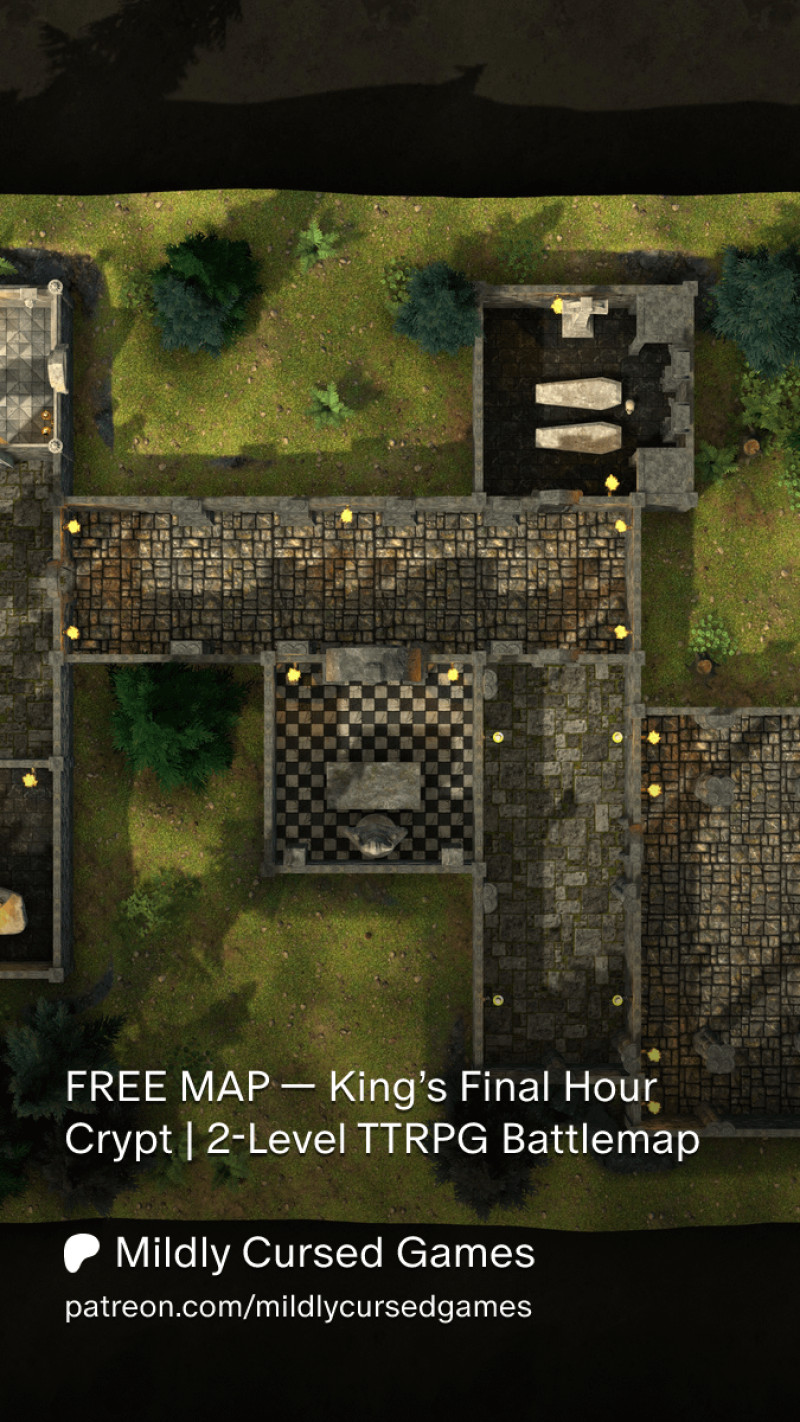 FREE] King’s Final Hour Crypt — 2-Level Fantasy/Horror Battlemap