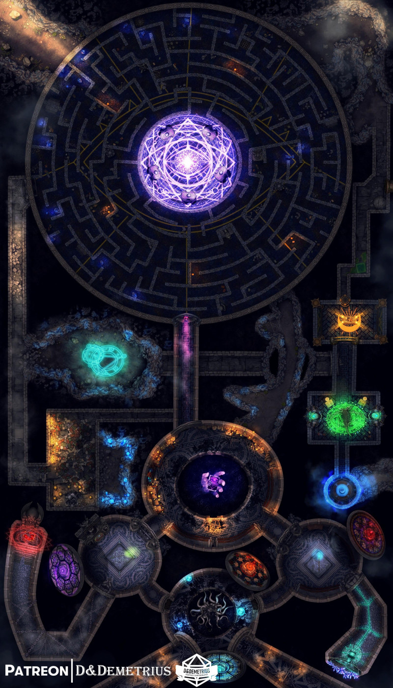 The Deep Scriptorium [40x70] | Saints of Ruin | Aporion, Fallen Saint of Secrets | Dungeon with Labyrinth Battlemap