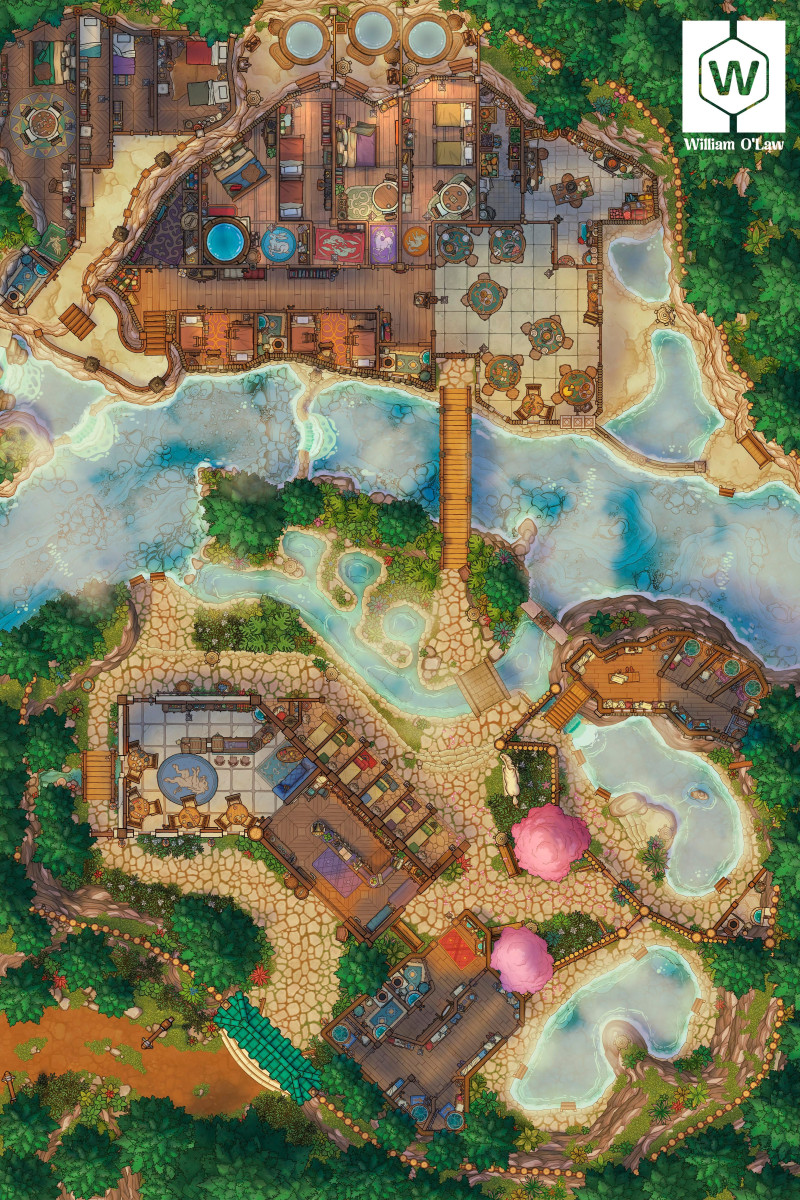 Japanese Hot Springs & Onsen Map, a Romantic Valentine’s Setting! (Day, Morning, Evening & Night handpainted Variations)
