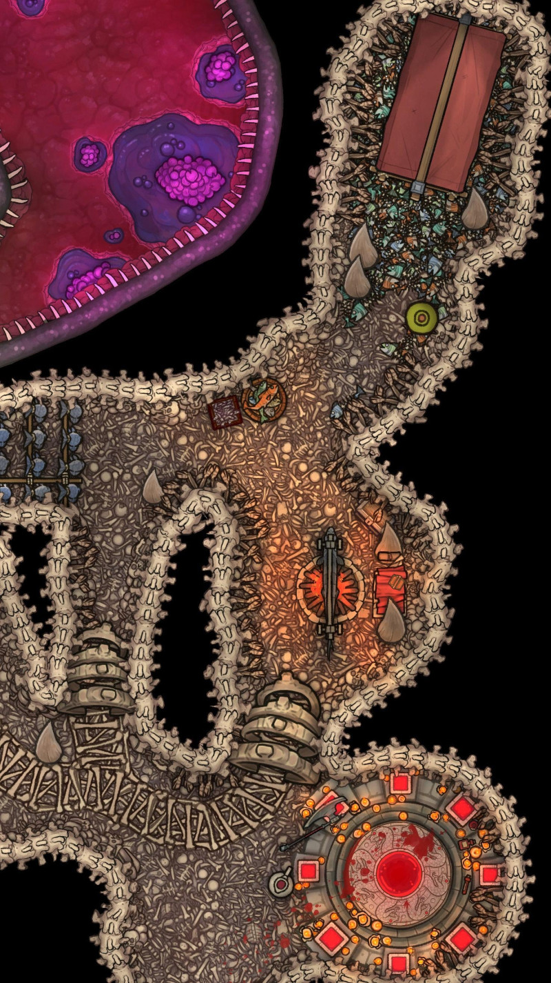 The Death God's Heart [64 x 128] with 5E Adventure by Kelfecil's Tales, Tokens by Dusky Cat & Dungeon Archive, and Scene by Red Sun Art