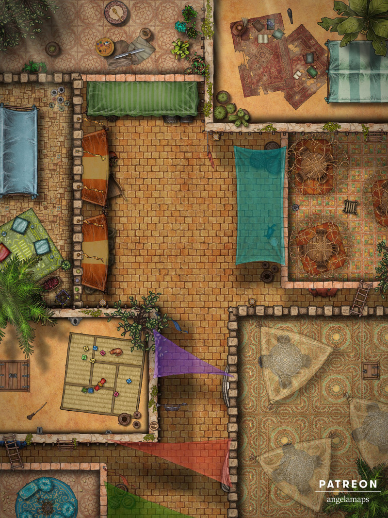 Desert Alley [battlemap] from Angela Maps - What shady dealings bring you to this alley? 2 versions! [art]