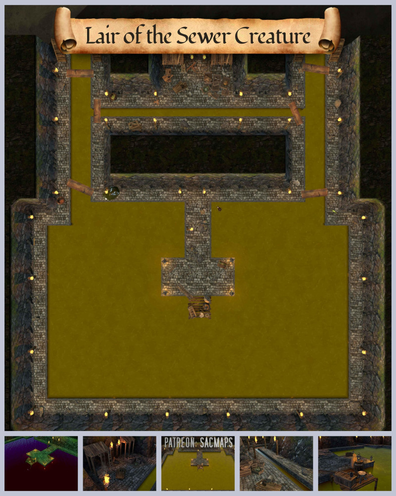 Are your players the type to hunt it, or befriend it and end up with yet another pet? LAIR OF THE SEWER CREATURE (34x34) - free light/dark maps, plus hundreds more!