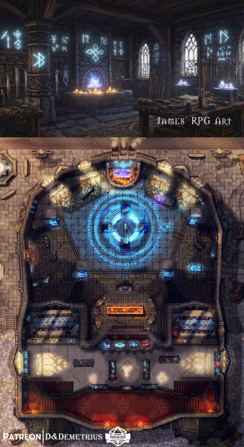 Dwarven Runesmith Shop Battlemap [30x39] Interior and Scene