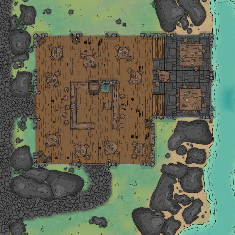 [OC] Tavern Battle Maps Vol.1 — 3 taverns, 6 maps, 
day/night + grid/gridless [PWYW]