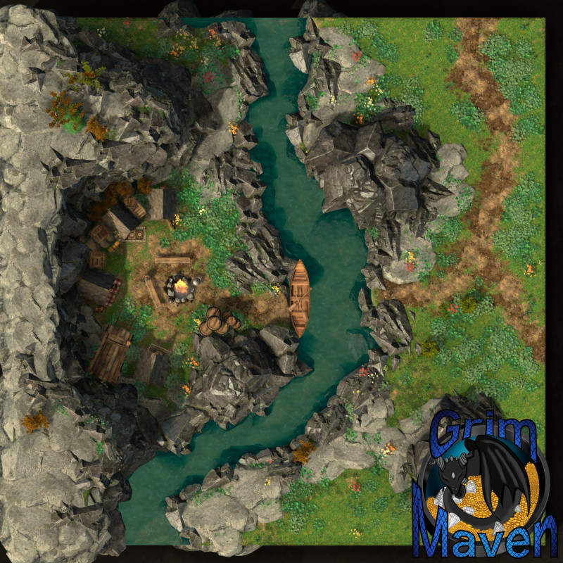"Sheltered camp"(32x32) does the rock protect you or your quarry? Either way approach wisely!