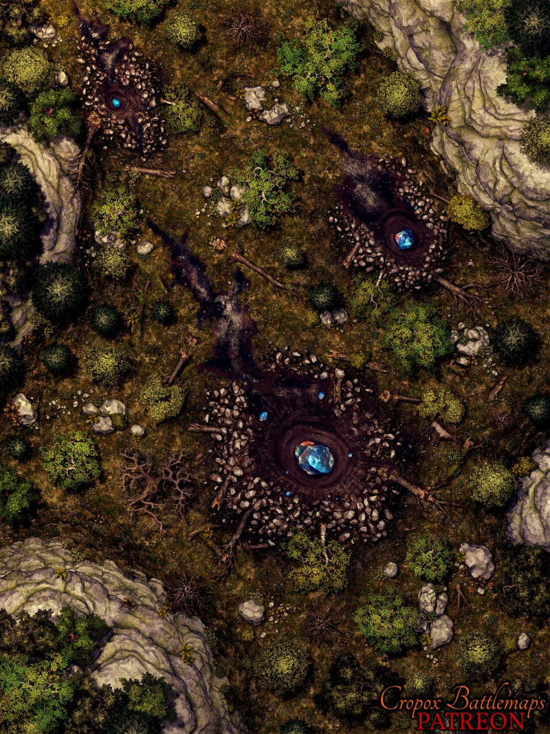 The Mysterious Meteorite Impact 30x40 Battle Map + Scene | Cropox Battlemaps & Red Sun Art