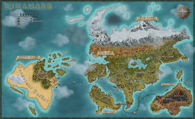 Made a small-ish update to my D&D setting's world map. It's still a work in progress.