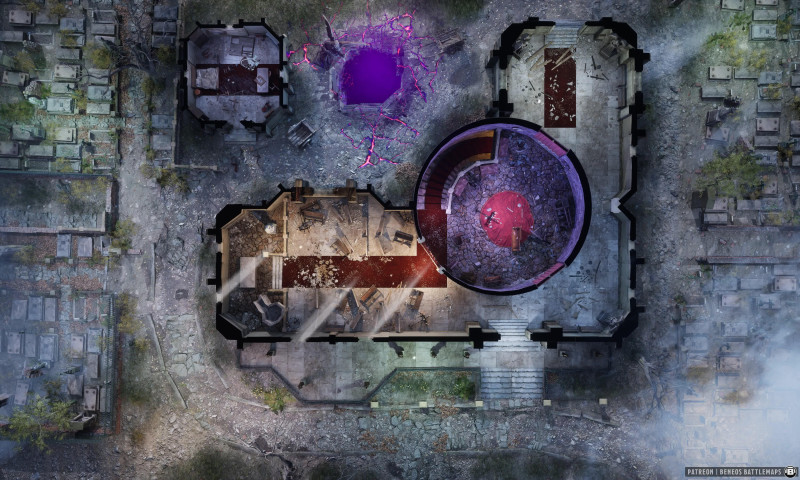 Graveyard and Chapel | [Animated Battlemap] [50x30] [100px per Square] [Gridless] [3D Rendered] [OC] | Beneos Battlemaps