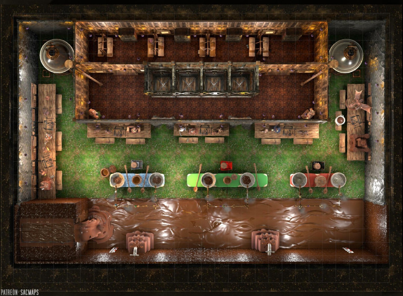 Welcome to the Chocolate Cakery - a place of pure chocolate and joy! Just don't go poking around the Factory Floor... got it? {The Chocolate Cakery (30x22) - Free day & night maps plus hundreds more!}