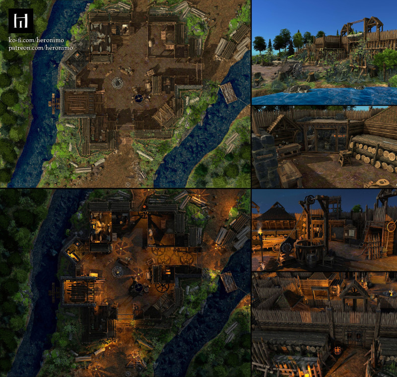 Fortified Logger Camp - day & night, 56x42 (maps + visuals)