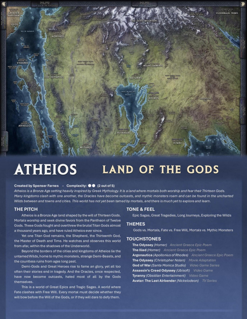 Map of Atheios, +Worldbuilding - A map and setting inspired by the Bronze Age, and Greek Mythology (Free) (No AI)