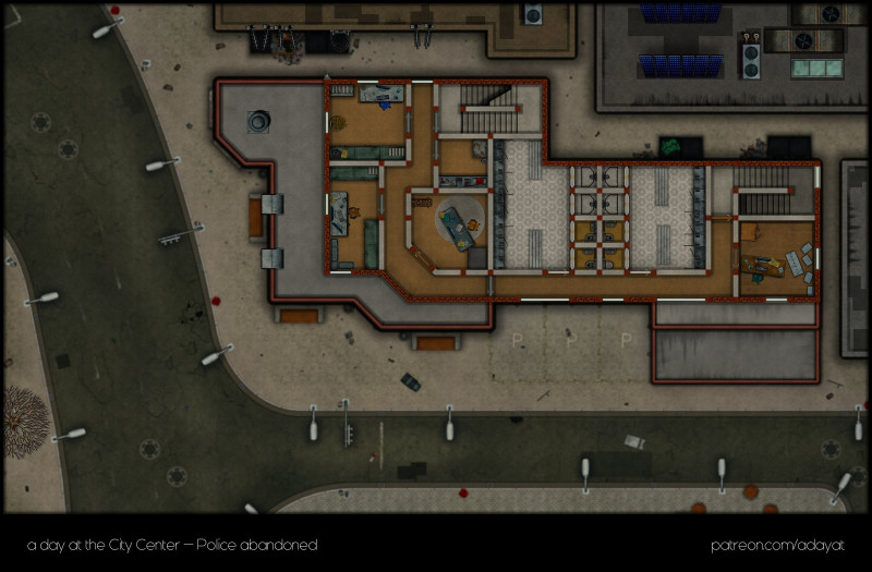 I wonder what kind of useful loot we might find in this abandoned police station! - A day at the city center - Police Station - 4 Level - abandoned variant [32x21] + Floorplan Handouts