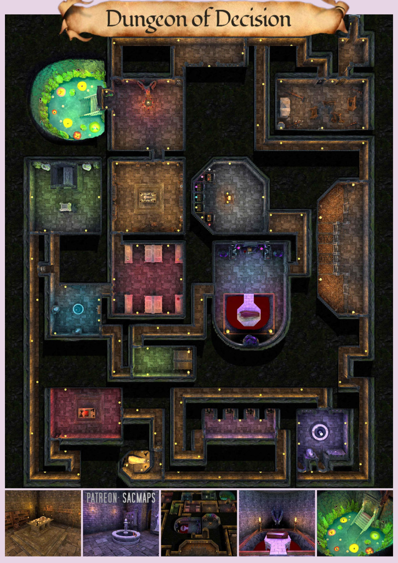 The dungeon leads to five chests. Choose wisely. - DUNGEON OF DECISION (39x49, free light & dark maps + hundreds more!)
