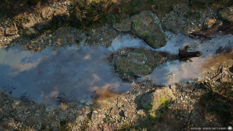 River in the Forest | [Animated Battlemap] [32x18] [120px per Square] [Gridless] [3D Rendered] [OC] | Beneos Battlemaps