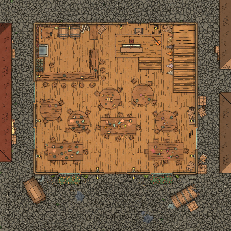 [OC] Tavern Battle Maps Vol.1 — 3 taverns, 6 maps, 
day/night + grid/gridless [PWYW]