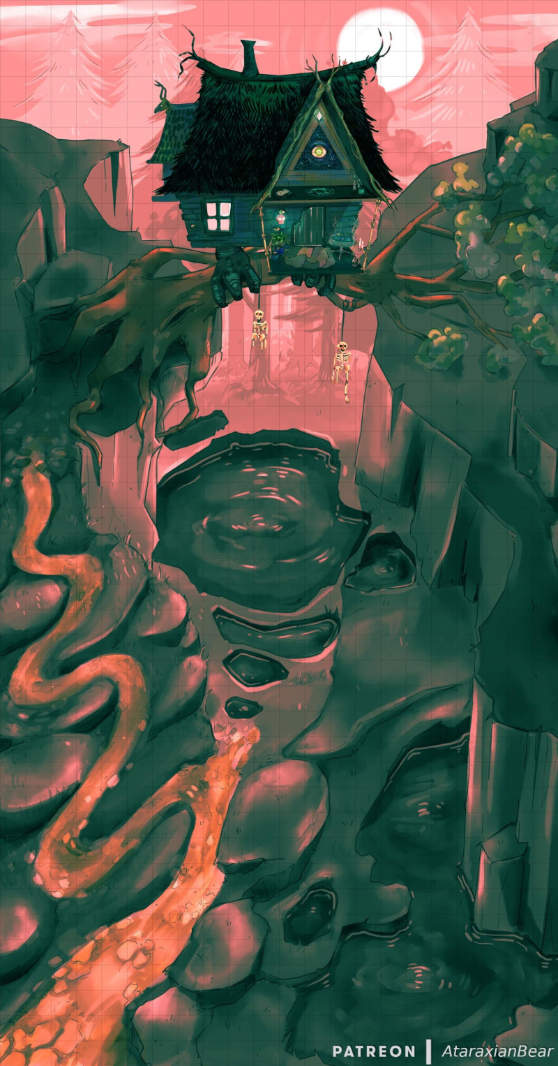 Baba Yaga's Hut Under a Red Moon [22x42]