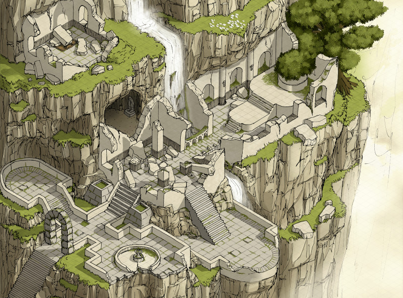Cliffside Temple Ruin [62x46 Ext] [54x36 Int] - (Challenge Map)