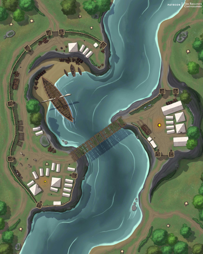 River Bandit Camp - RC - Drawn in Procreate - 44x60 - Battle Map