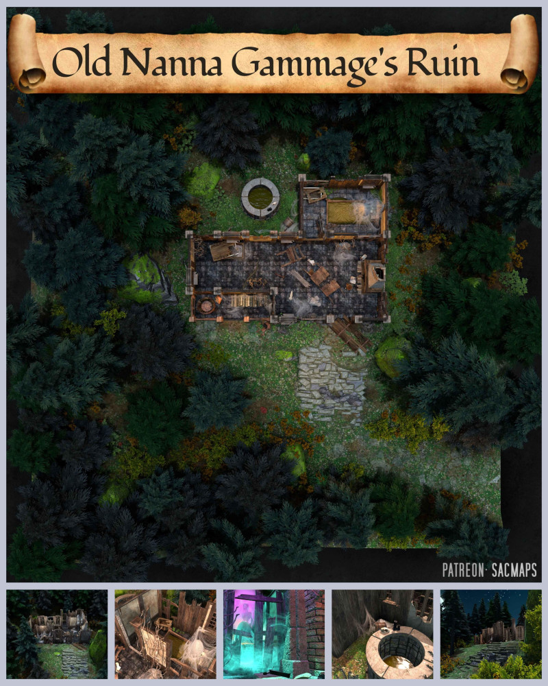 Dare your players investigate the creepy sightings at OLD NANNA GAMMAGE'S RUIN? ? (Free 20x20 day & night maps, plus hundreds more!)