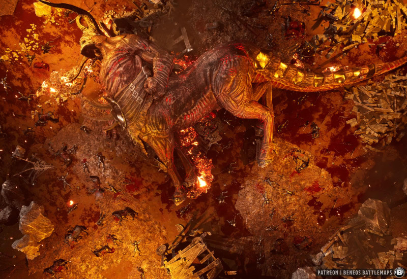 Demonic / Hellish Battlefield | [Animated Battlemap] [32x22] [100px per Square] [Gridless] [3D Rendered] [OC] | Beneos Battlemaps
