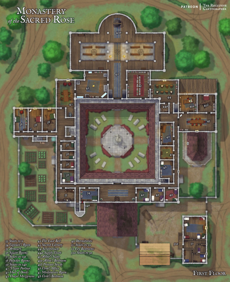 The Monastery of the Sacred Rose - 49x60 - 4 Level Battlemap - RC