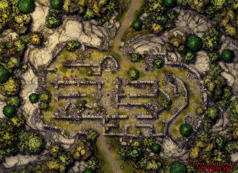 Forsaken Bastion 55x40 battle map & scene (Cropox Battlemaps & Red Sun Art)