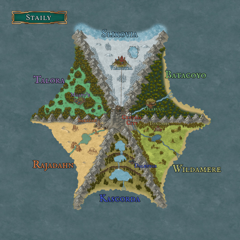 New map for a Monster Hunter inspired campaign. The island nation of Staily.