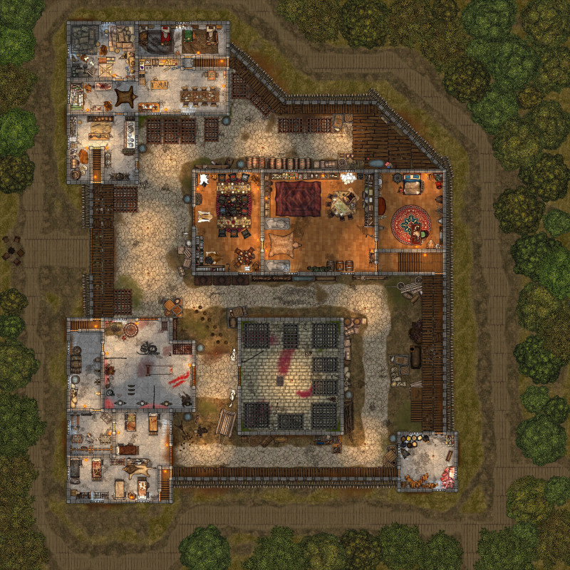 [OC] The Cage - 50x50 Fort Battle Map (Roll20 Ready) - Forrest & City Variants