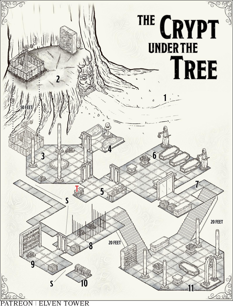 The Crypt under the Tree - Because as Players, we'd all definitely delve a dungeon that has an entrance shaped like a face on a tree. Yes, we would.