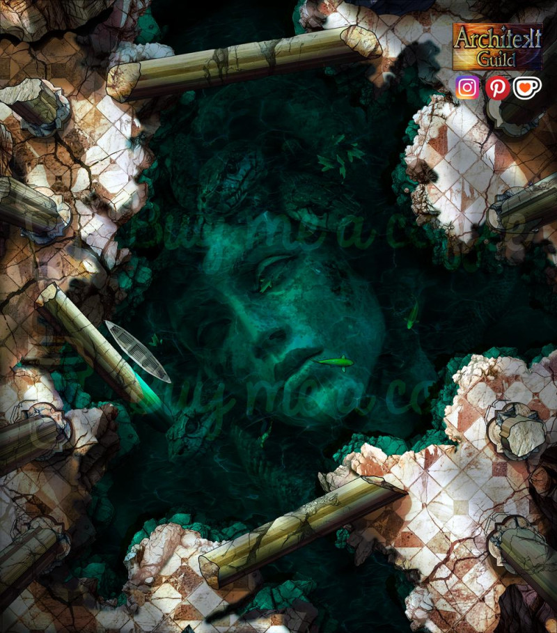 Sunken Goddess (grid and gridless rpg fantasy map)