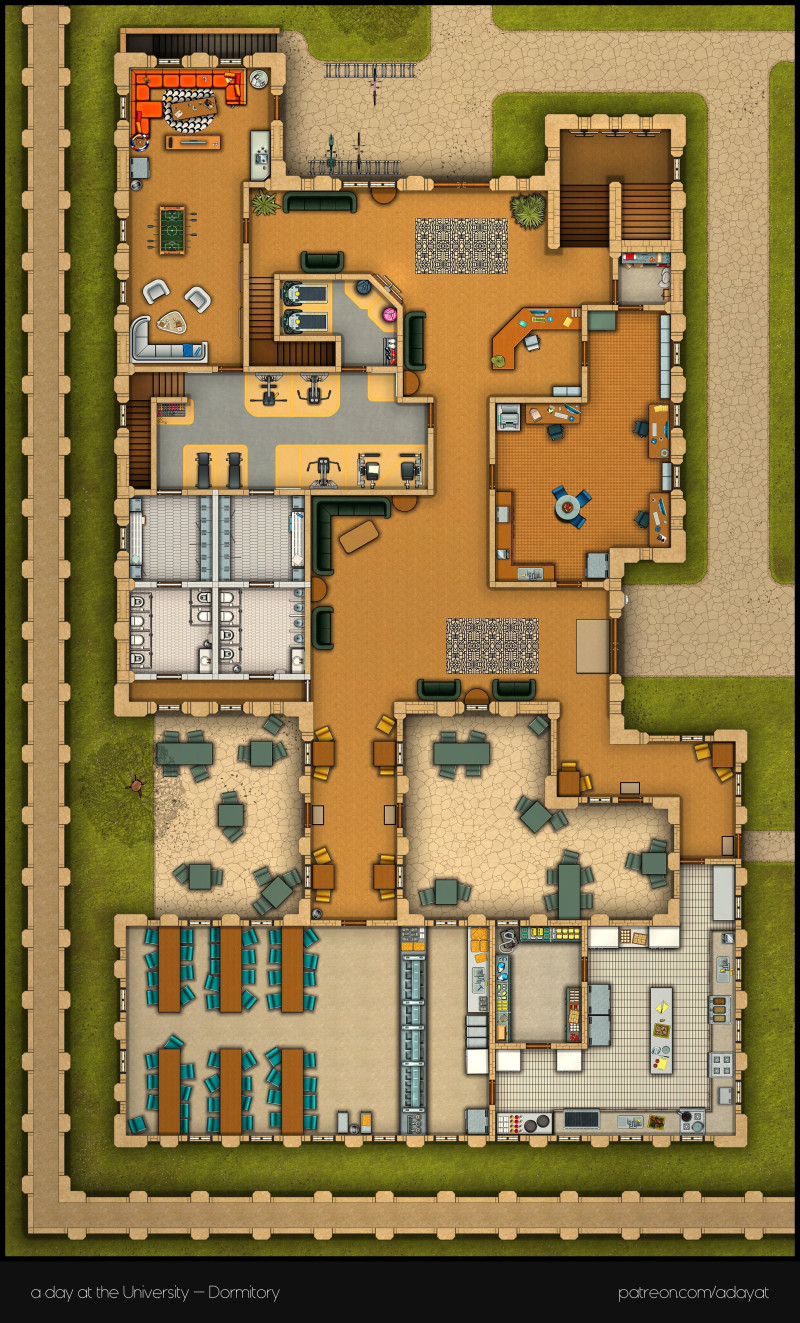 They said to meet at the pool from their dormitory at 3am in the morning, I wonder what they might want... a day at the University | Part 3: The Dormitory [26x43, ground floor & basement]