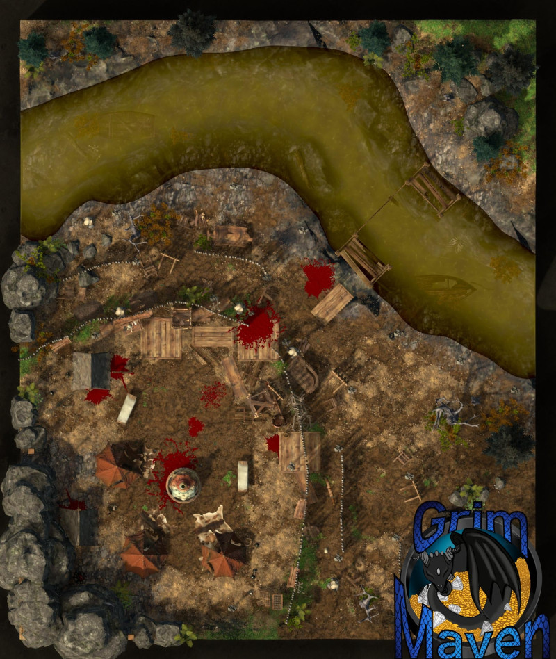 "Goblin Camp"(27x32) crude walls, stolen supplies and lots of hiding points! Abandoned or armed? Either way, good luck!
