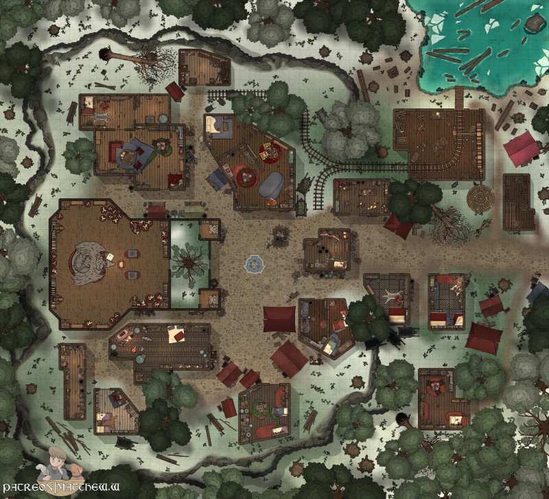 [55x50] Winter Logging Town