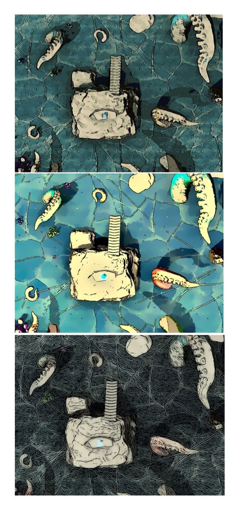[OC] The Crystalline Lake — a frozen battlemap with a twist (Before/After the monster surfaces)